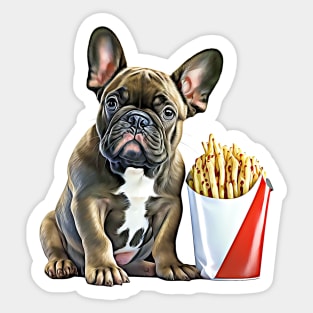 French Bulldog Puppy Dog with French Fries Sticker